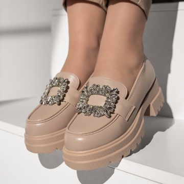 Pantofi casual dama cu accesoriu decorativ bej MOD09976, 2, modlet.ro
