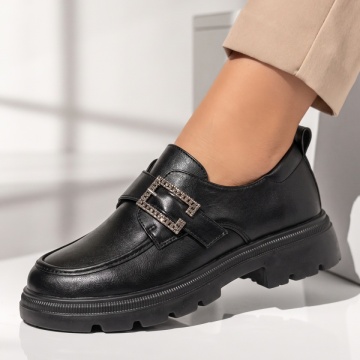 Pantofi dama, Pantofi casual dama cu accesoriu decorativ negri LILI28, modlet.ro