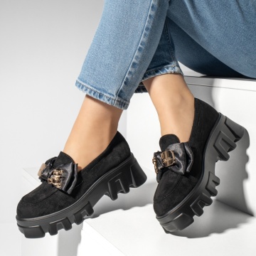 Pantofi casual dama cu accesoriu decorativ negru suede ZEF13205, 1, zeforia.ro