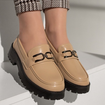 Pantofi casual dama cu accesoriu metalic bej MOD12987, 3, modlet.ro