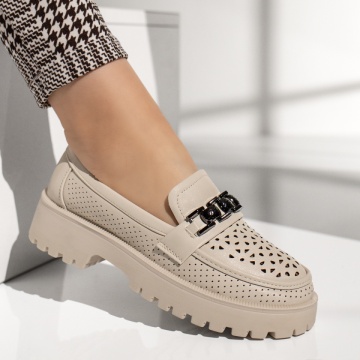 Pantofi casual dama cu accesoriu metalic bej MOD13321, 4, modlet.ro
