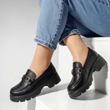 Pantofi casual dama cu accesoriu metalic negri DORA46