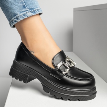 Pantofi casual dama cu accesoriu metalic negri MOD13249, 4, modlet.ro