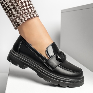 Pantofi casual dama cu accesoriu metalic negri ZEF09993, 4, zeforia.ro