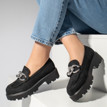 Pantofi casual dama cu accesoriu metalic negru suede MOD13091, 4, modlet.ro