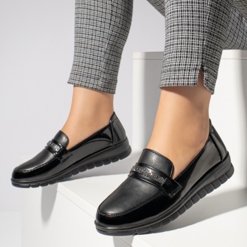 Pantofi casual dama cu aspect lucios negri MOD11935, 3, modlet.ro