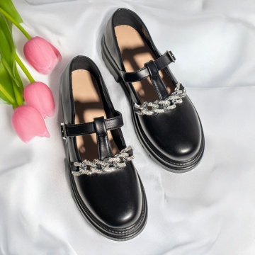 Pantofi casual dama cu bareta si strasuri negri ZEF13094, 4, zeforia.ro