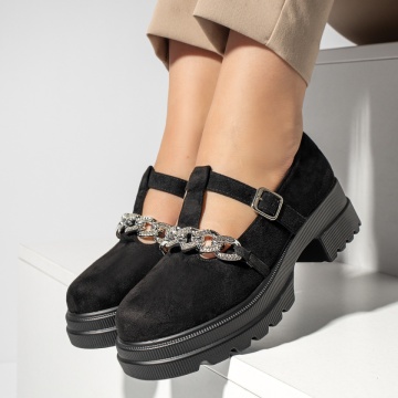Pantofi casual dama cu bareta si strasuri negru suede MOD13094, 4, modlet.ro