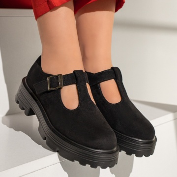 Pantofi casual dama cu catarama negru suede MOD12959, 3, modlet.ro