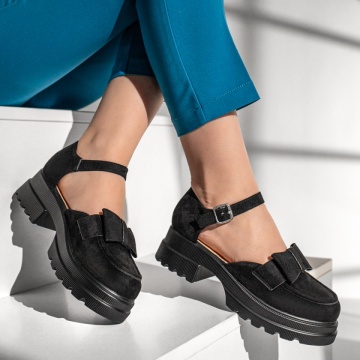 Pantofi casual dama cu fundita si bareta negru suede MOD13013, 3, modlet.ro