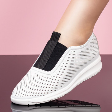 Pantofi casual dama cu insertie de material elastic albi MOD08338, 2, modlet.ro