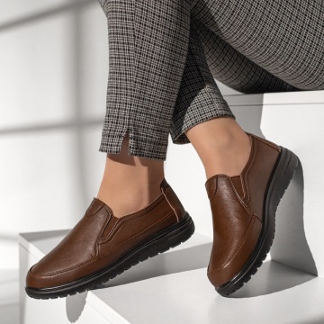 Pantofi casual dama cu insertie de material elastic maro MOD13073, 2, modlet.ro