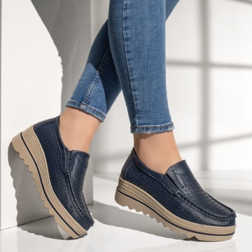 Pantofi casual dama cu perforatii albastri din Piele naturala MOD13102, 3, modlet.ro