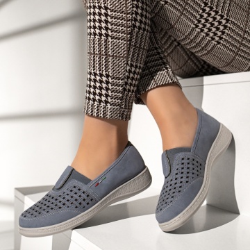 Pantofi casual dama cu perforatii albastru suede MOD13311, 2, modlet.ro