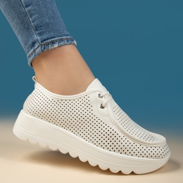 Pantofi casual dama cu perforatii albi MOD13439, 4, modlet.ro