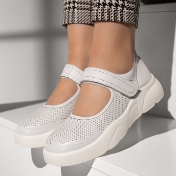 Pantofi casual dama cu perforatii albi ZEF13378, 2, zeforia.ro