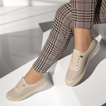 Pantofi casual dama cu perforatii bej MOD13157, 2, modlet.ro