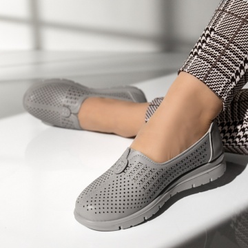 Pantofi casual cu platforma,  Pantofi casual dama cu perforatii gri MOD14244, modlet.ro