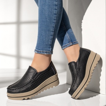 Pantofi casual dama cu perforatii negri din Piele naturala MOD13102, 1, modlet.ro