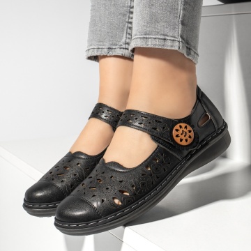 Pantofi casual dama cu perforatii si inchidere cu scai negri MOD13322, 2, modlet.ro