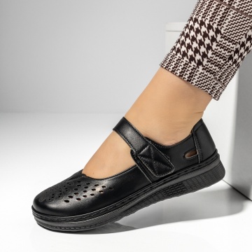 Pantofi dama, Pantofi casual dama cu perforatii si inchidere cu scai negri MOD14331, modlet.ro
