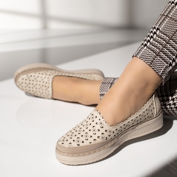 Pantofi casual dama cu perforatii si platforma bej MOD14288, 2, modlet.ro