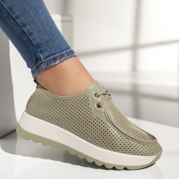 Pantofi casual dama cu perforatii verzi MOD13439, 3, modlet.ro