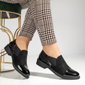 Pantofi casual dama cu pietre aplicate negri MOD10981, 4, modlet.ro