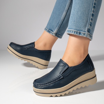 Pantofi casual dama cu platforma albastri din Piele naturala MOD10093, 2, modlet.ro