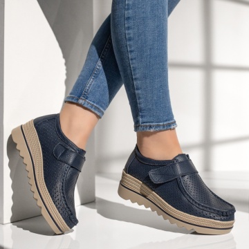 Pantofi casual dama cu platforma albastri din Piele naturala MOD12137, 3, modlet.ro