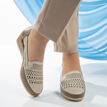 Pantofi casual dama cu platforma bej cu khaki MOD13339, 3, modlet.ro