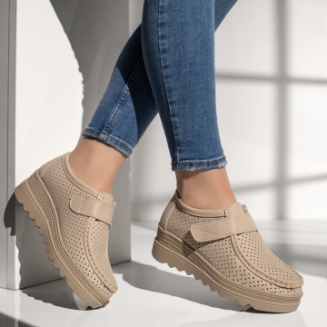 Pantofi casual dama cu platforma bej din Piele naturala MOD12137, 3, modlet.ro