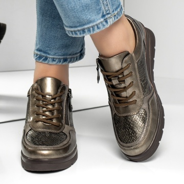 Pantofi casual dama cu platforma khaki luciosi MOD13010, 3, modlet.ro