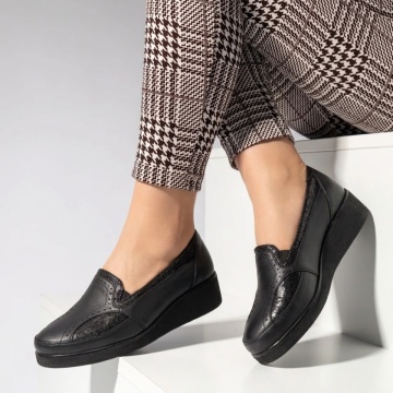 CUPON, Pantofi casual dama cu platforma negri din Piele naturala MOD03624, modlet.ro