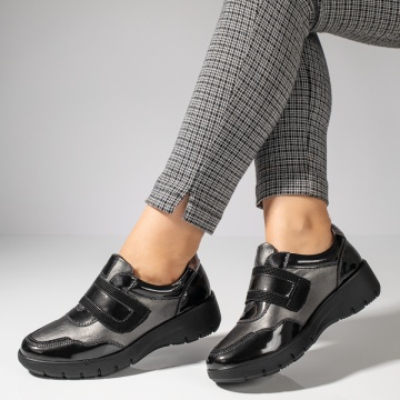 Pantofi casual dama cu platforma si inchidere cu scai gri cu negru luciosi ZEF11943, 3, zeforia.ro