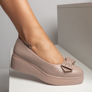 Pantofi dama, Pantofi casual dama cu platforma si perforatii nude MOD11017, modlet.ro