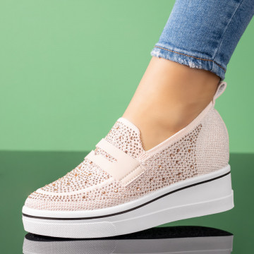 Pantofi casual dama cu platforma si strasuri roz MOD09255, 1, modlet.ro