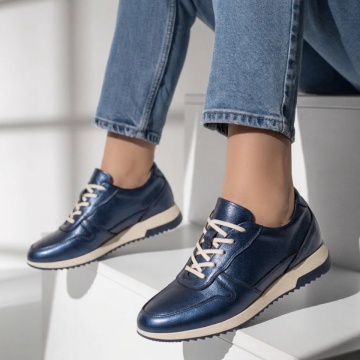 Pantofi dama, Pantofi casual dama cu siret albastru inchis din Piele naturala MOD10116, modlet.ro