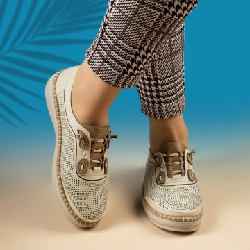 Pantofi casual dama cu siret elastic bej EVA6, 3, modlet.ro