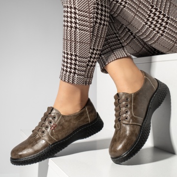 Pantofi casual dama, Pantofi casual dama cu siret elastic khaki MOD14247, modlet.ro