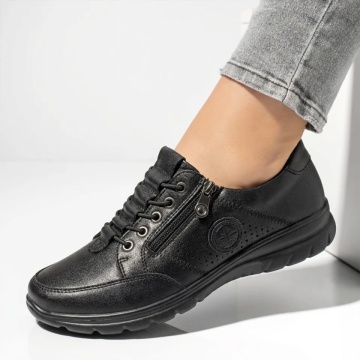 Pantofi casual dama cu siret elastic negri din Piele naturala DORA43, 2, modlet.ro