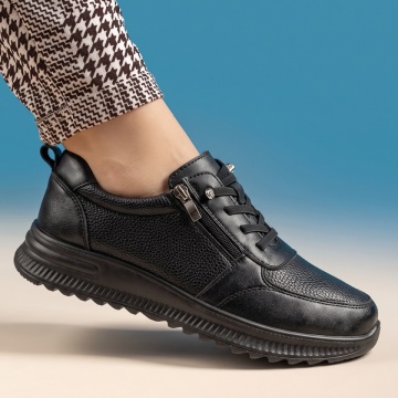 Pantofi casual dama cu siret elastic si fermoar negri IOANA19, 3, modlet.ro