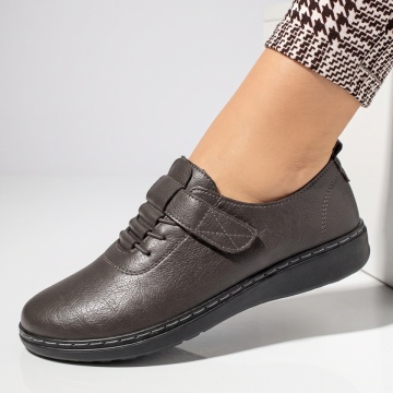 Pantofi casual dama cu siret elastic si inchidere cu scai gri IOANA6