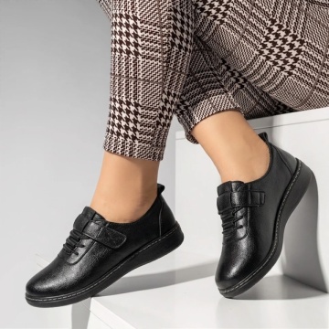 Incaltaminte dama, Pantofi casual dama cu siret elastic si inchidere cu scai negri IOANA6, modlet.ro