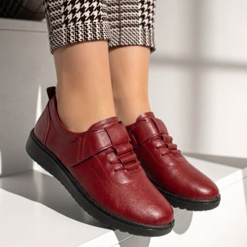 Pantofi casual dama cu siret elastic si inchidere cu scai rosii LILI1, 3, modlet.ro