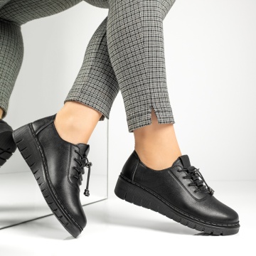 Pantofi casual dama cu siret elastic si platforma negri MOD13051, 4, modlet.ro