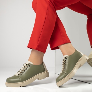 Pantofi casual dama cu siret elastic verzi din Piele naturala MOD13150, 2, modlet.ro