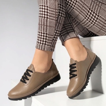 Pantofi casual dama cu siret khaki din Piele naturala MOD10351, 2, modlet.ro