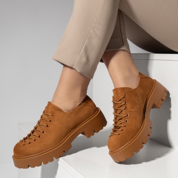 Pantofi casual dama cu siret maro suede ANA71, 2, modlet.ro