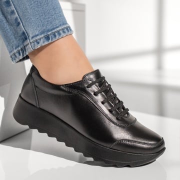 Pantofi casual dama cu siret negri din Piele naturala ZEF00430, 4, zeforia.ro